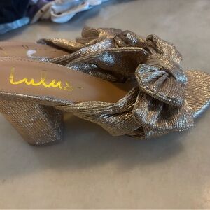 Lulu's Gold Knotted Metallic Block Heel Mules
